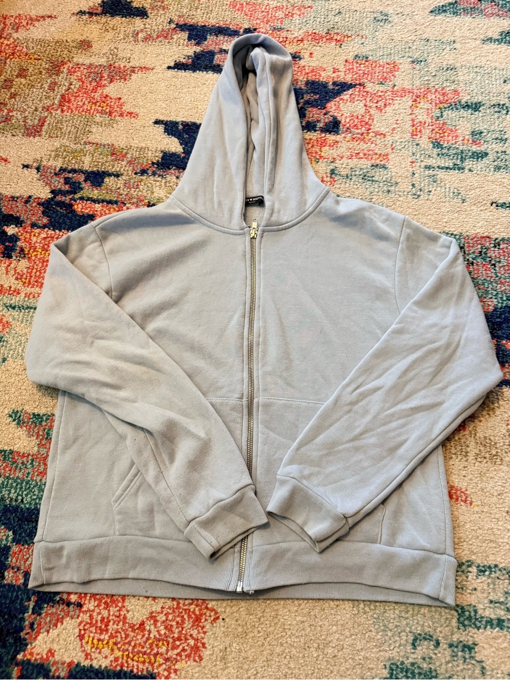 Brandy Melville Women’s Light Blue Zip-Up Sweater Hoodie